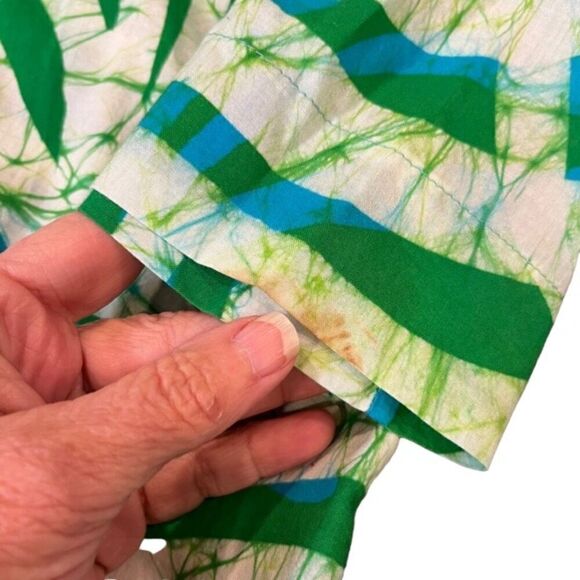 Caribelle Batik St. Kitts Women's Tropical Shirt Green Blue White‎ Palm Size Med - Picture 9 of 9